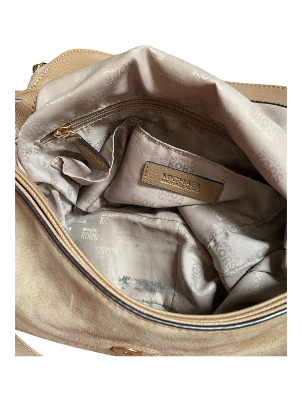 Michael Kors Taupe Leather & Suede Hobo with Gold Chain Accent - Picture 7 of 7